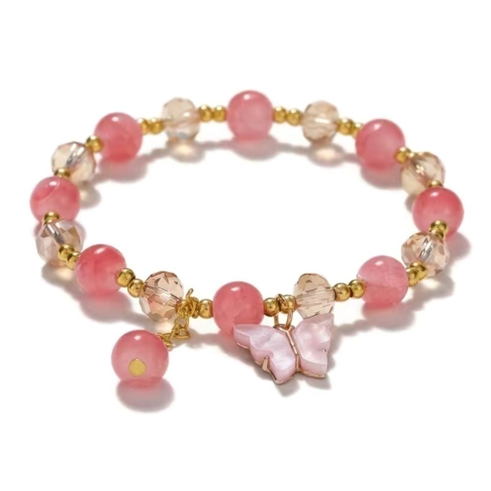 PINK Butterfly Beaded Stretch Sparkle Bracelet with Crystals
